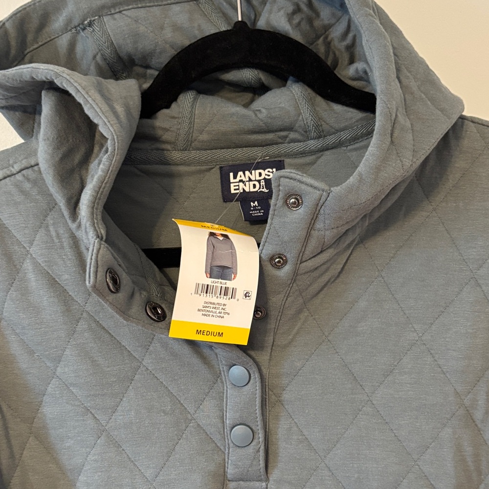 Lands' End Quilted Hooded Pullover - Gray